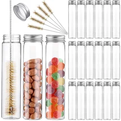 18 pieces 115 ml cancelam os tubos de teste plásticos com tampões de parafuso, tubo de teste transparente de fundo plano com 5 escovas de limpeza do tubo