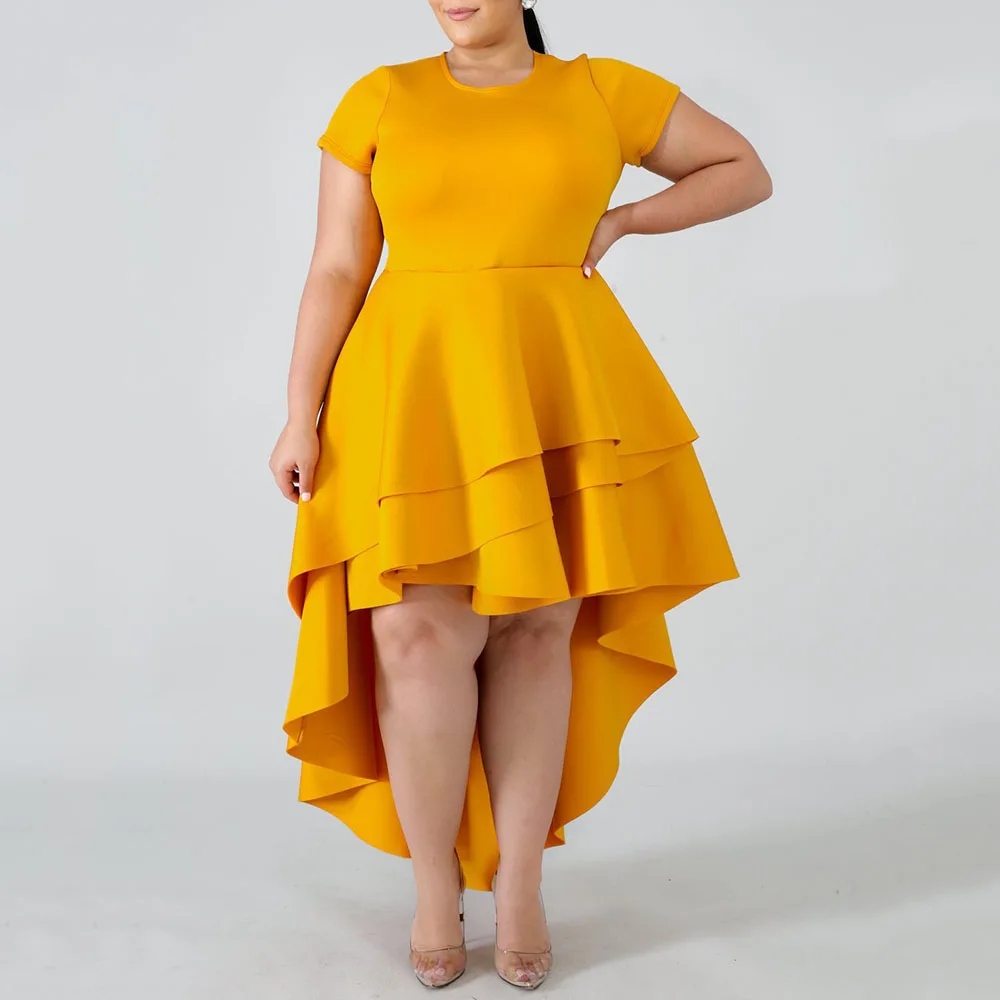 

Plus Size Dresses for Women 4xl 5xl 6xl Yellow Summer Vestidos Asymmetrical African Ladies Party Layered Ruffles Maxi Dresses