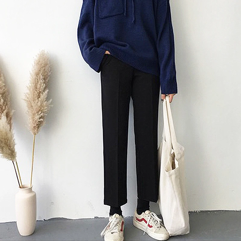 Wide Leg Pants Woman 2019 Autumn Easy Fall Feeling Directly Cuffless Trousers High Waist Student Black Suit Pants