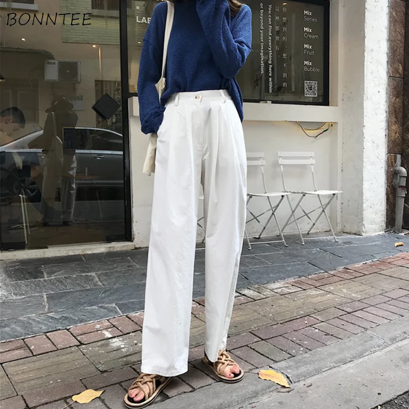 Pants Women Solid Korean Clothing Female Loose All-match Trendy Womens Button Leisure Capris Wide Leg High Pant Elegant Trousers Pants Women Solid Korean Clothing Female Loose All-match Trendy Womens Button Leisure Capris Wide Leg High Pant Elegant Trousers