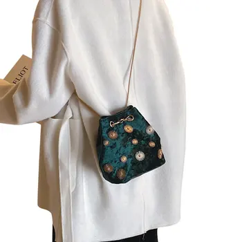 

Fashion Women's Shoulder Bags Bucket Bag Elegant Emblem Pattern Handbag Tote Crossbody Bag with Golden Chain Shoulder Strap