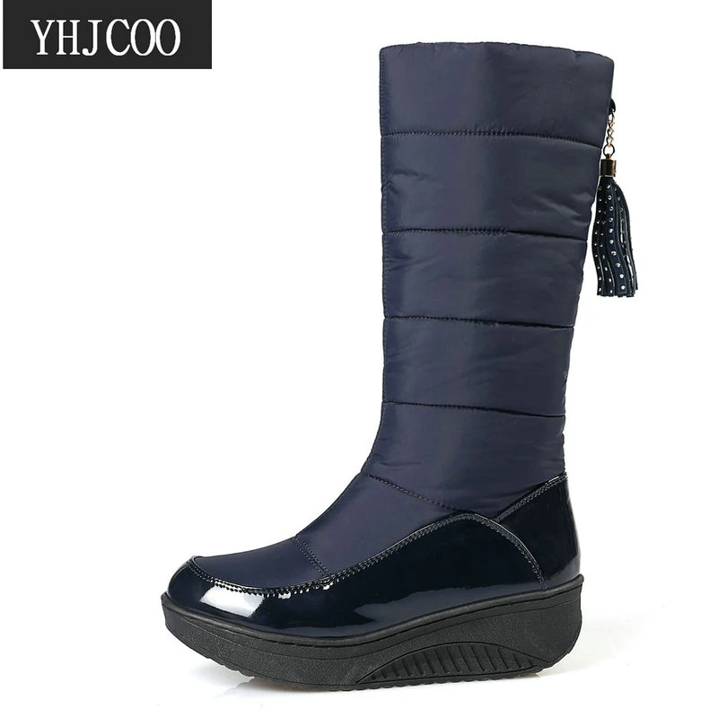 

2021 Warm Women Sonw Boots Classic Retro Comfort Soft Thick Sole Flat With Platform Black Mid Calf Winter Down Boots Shoes Woman