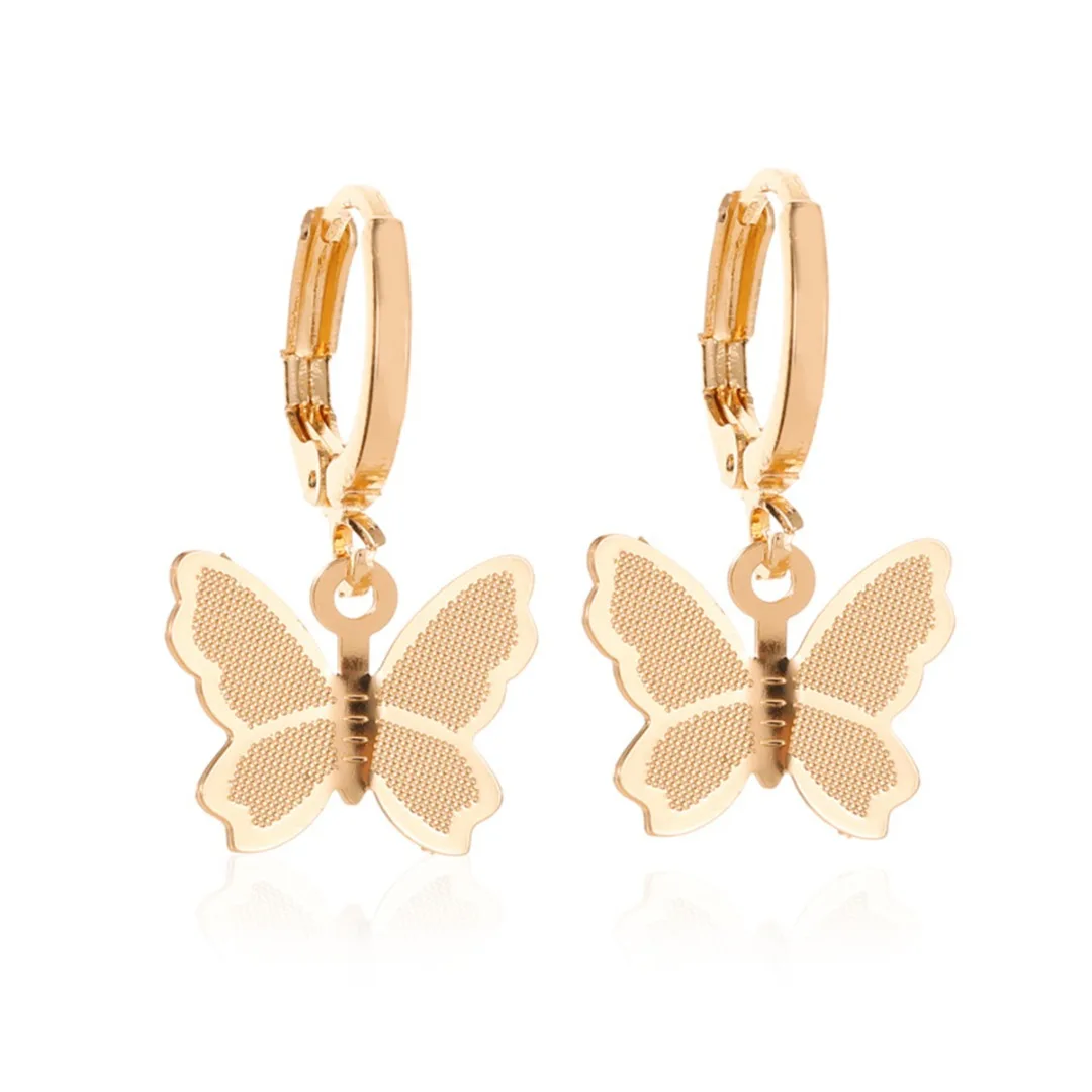 New Frosted Butterfly Earring For Women Silver Gold Copper Round Hoop Huggie Earring Korean Jewelry Pendant femme brincos
