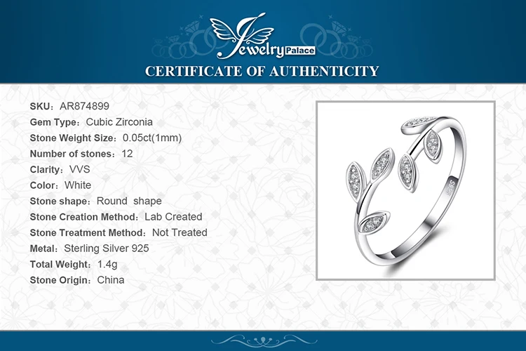 jewellery design JewelryPalace Olive Leaf 925 Sterling Silver Ring Cubic Zirconia Open Adjustable Korean Cuff Finger Thumb Band Rings for Women pendant