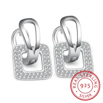 

LEKANI Upscale 925 Sterling Silver Earrings Mosaic CZ Zirconia Square Stud Earrings For Women oorbellen pendientes S-E367