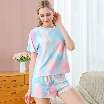 

Women's Round Neck Short Sleeve Printed Pajamas Sets 2 Piece Short Casual Home Lady Loungewear Loose Comfort Sleepwear #3