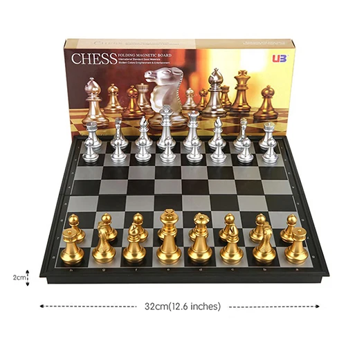 International Chess Set Board Game Golden Silver/ Black White 