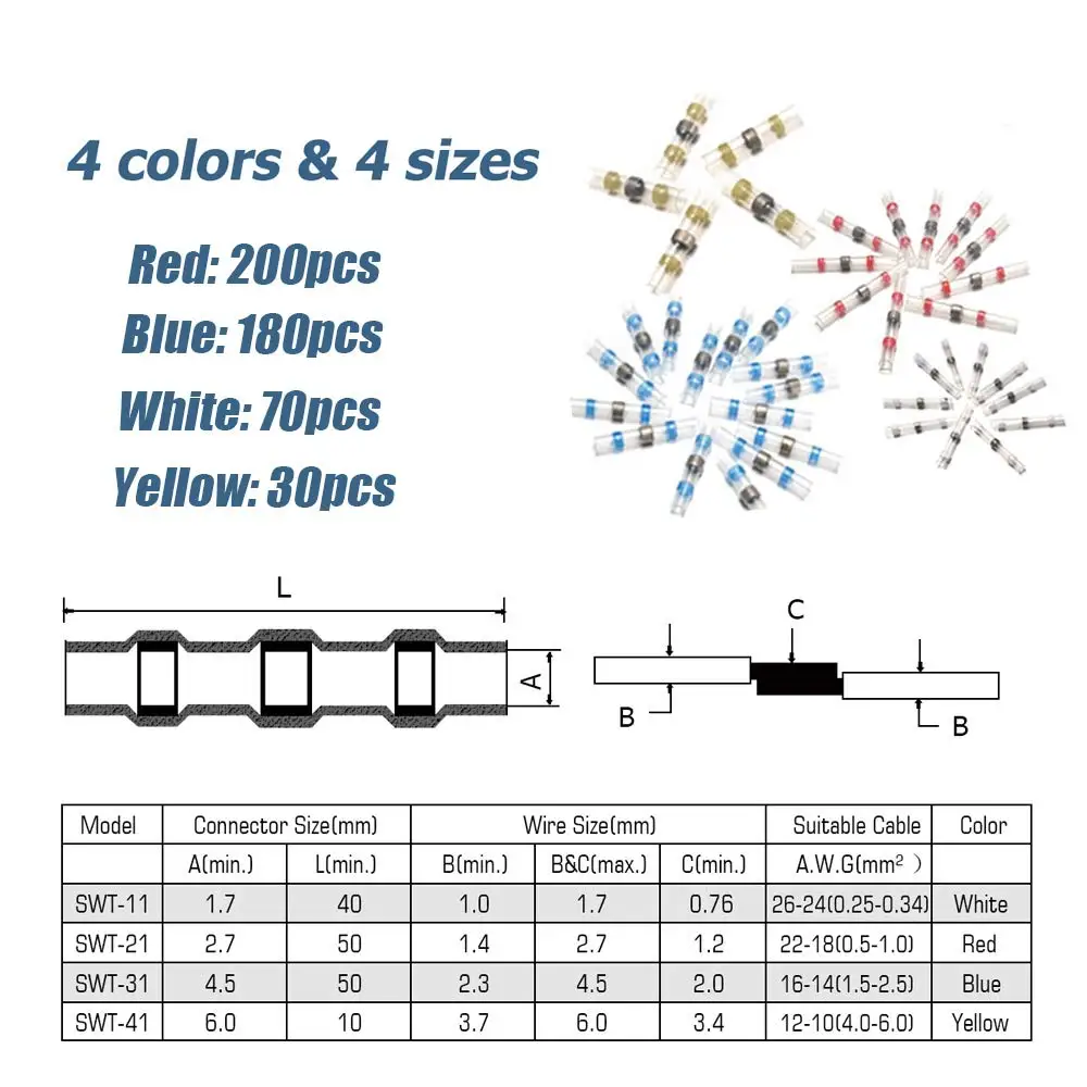 480 шт припоя уплотнения провода изолированные водонепроницаемые соединители термоусадочные стыковые Соединители Клеммы электрические провода комплекты разъемов