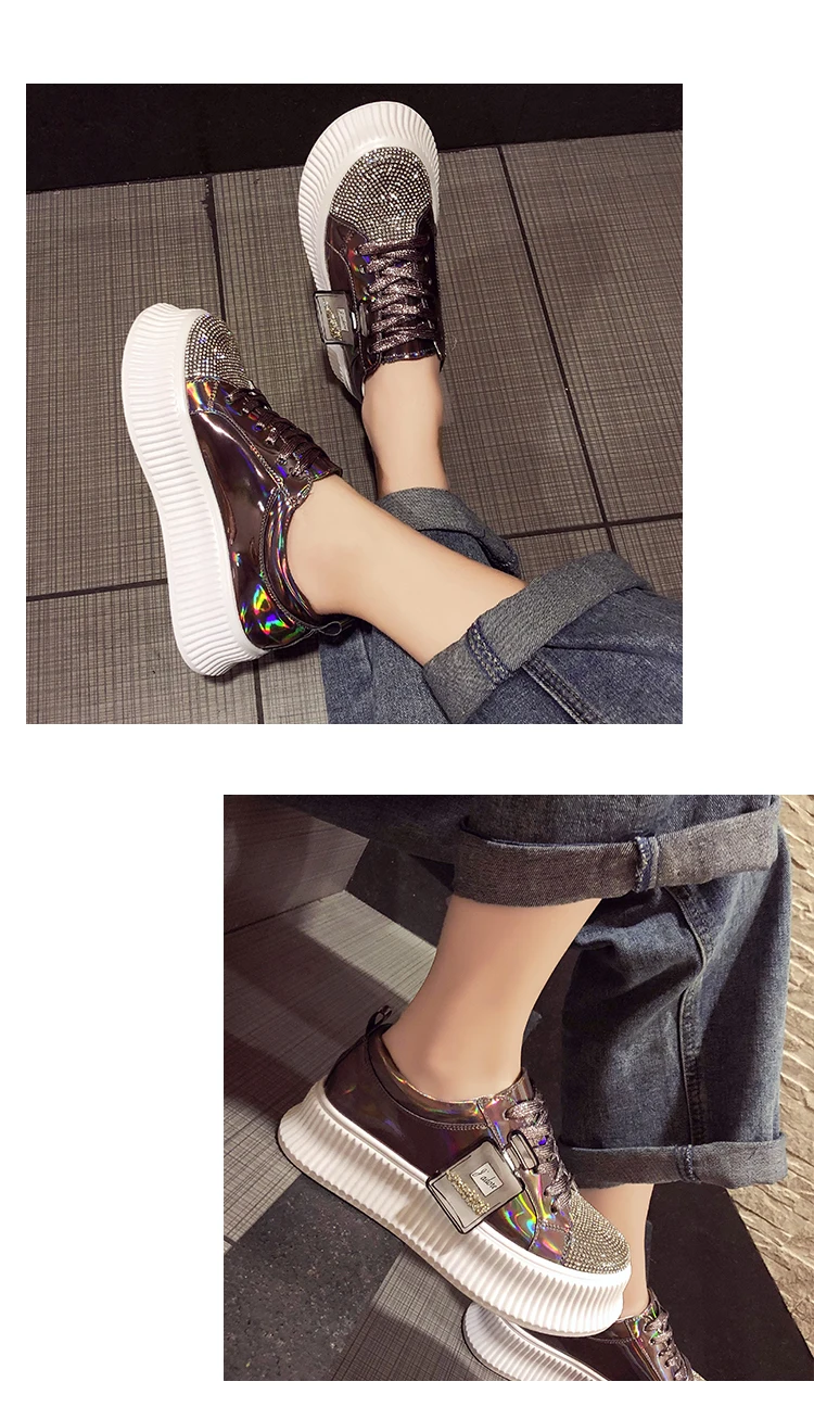 Brand Women Sneakers Slip on Fashion Platform Flats for Lady Spring Autumn Summer Slipony Rhinestone Blingbling Casual Shoes