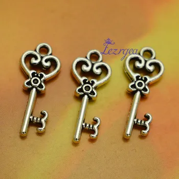 

50pcs/lot--21x8mm, Antique silver plated key Charms ,DIY supplies, Jewelry accessories