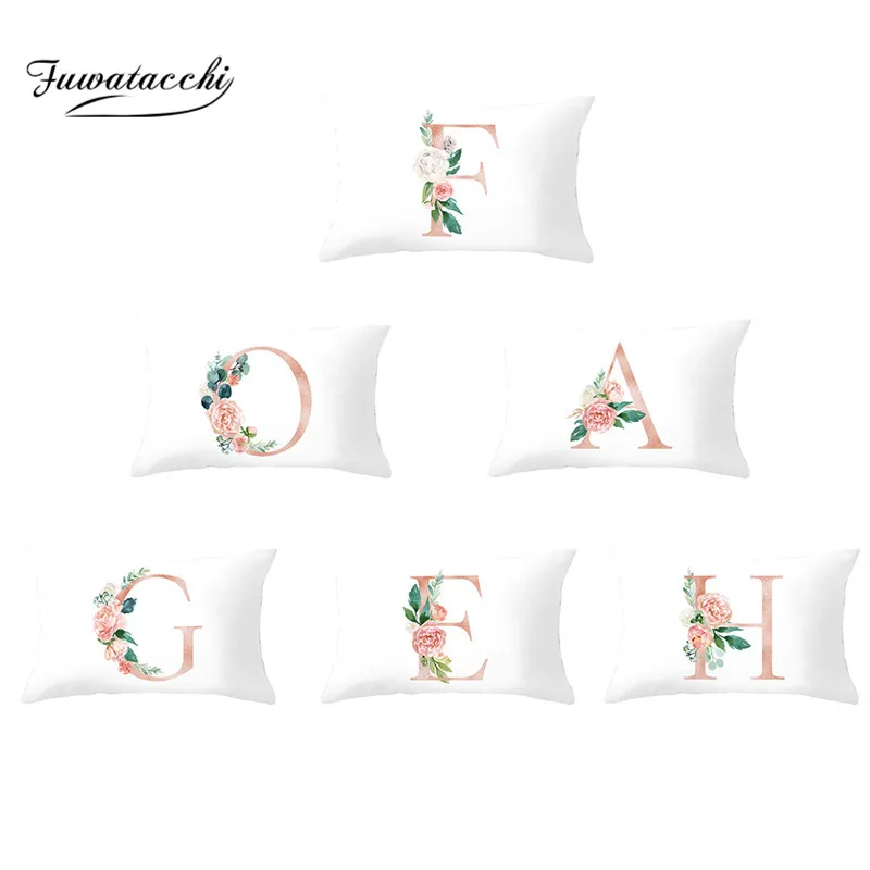 

Fuwatacchi White Flower A-Z Letter Cushion Cover 26 Alphabet Throw Pillowcase for Home Sofa Car Decorative Pillows Case 30*50cm