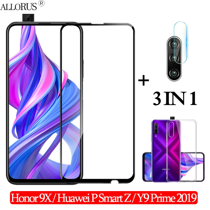 

3-in-1 Case + Camera Tempered Glass Honor 9-X-Pro Huawei P Smart Z Screen Protector Huawei Y9 Prime 2019 3D glass honor 9x film