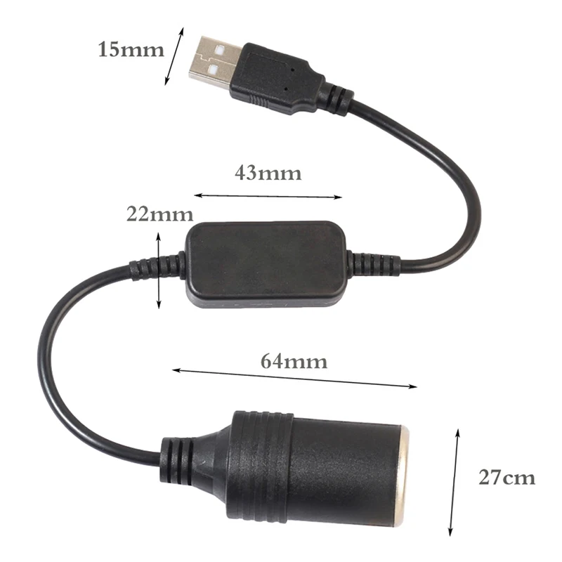 Конвертер адаптер USB порт 12V розетка для автомобильного прикуривателя Женский шнур питания
