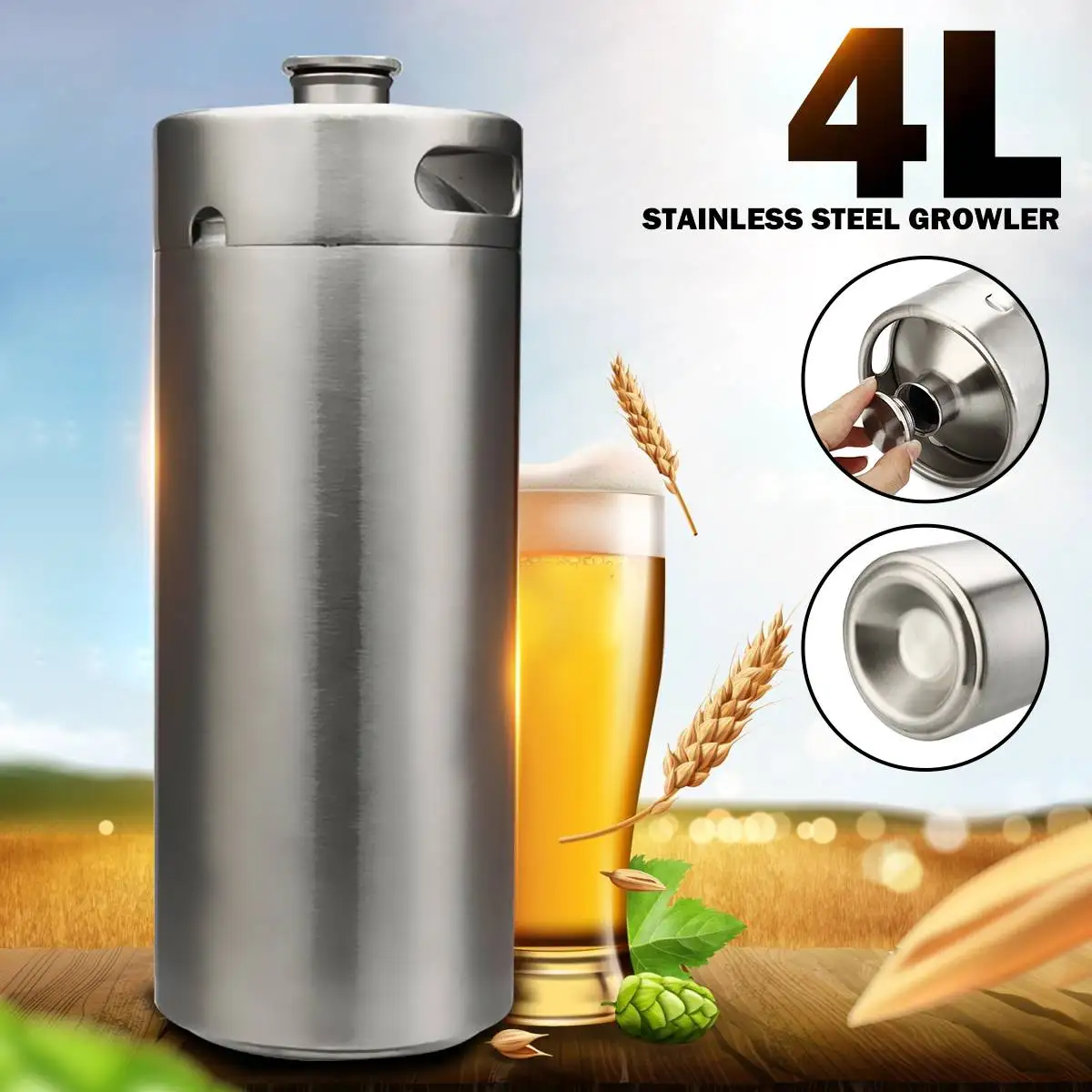 

Durable 4L Stainless Steel Wine Beer Keg Home Beer Dispenser Growler Beer Brewing Craft Mini Beer Keg
