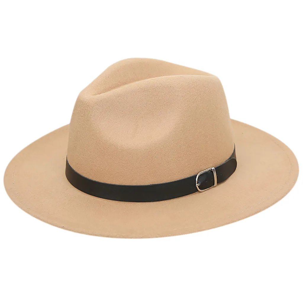Женская шляпа s, джаз, Женская крученая шерстяная фетровая шляпа, Панама, шляпа с широкими полями, с поясом, шляпа с широкими полями, козырек, кепка для женщин - Цвет: Хаки