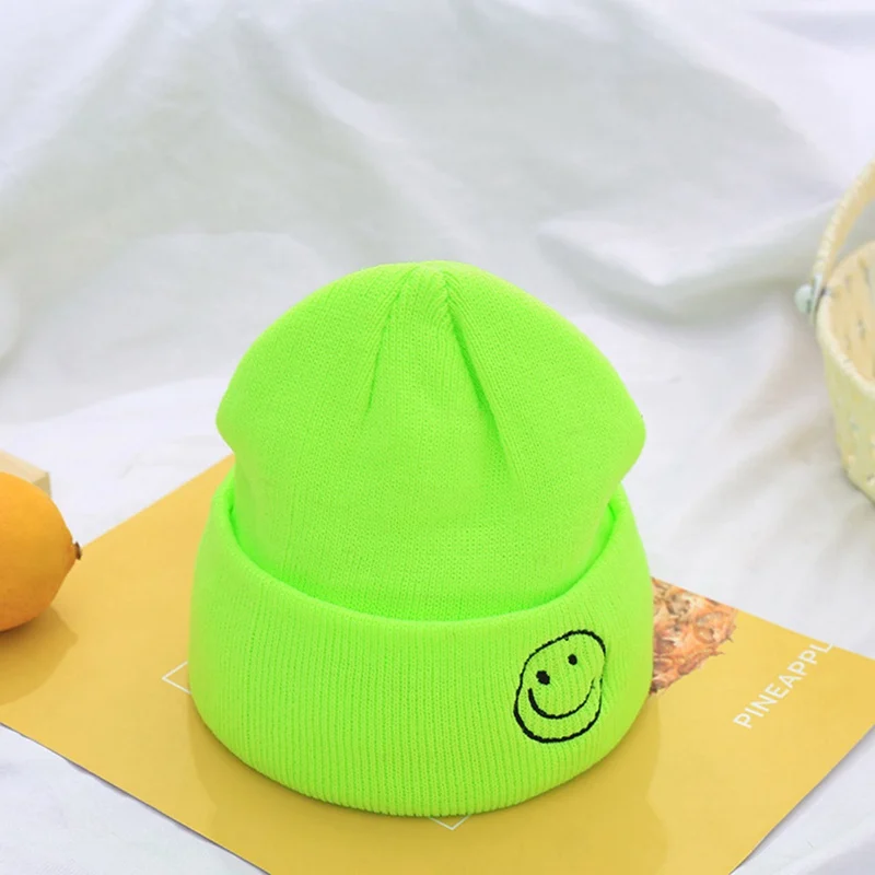 Детская теплая водолазка для мальчиков и девочек, детские повседневные вязаные шерстяные шапки с вышитыми смайликами, 47-51 см - Цвет: HT3718FLGR