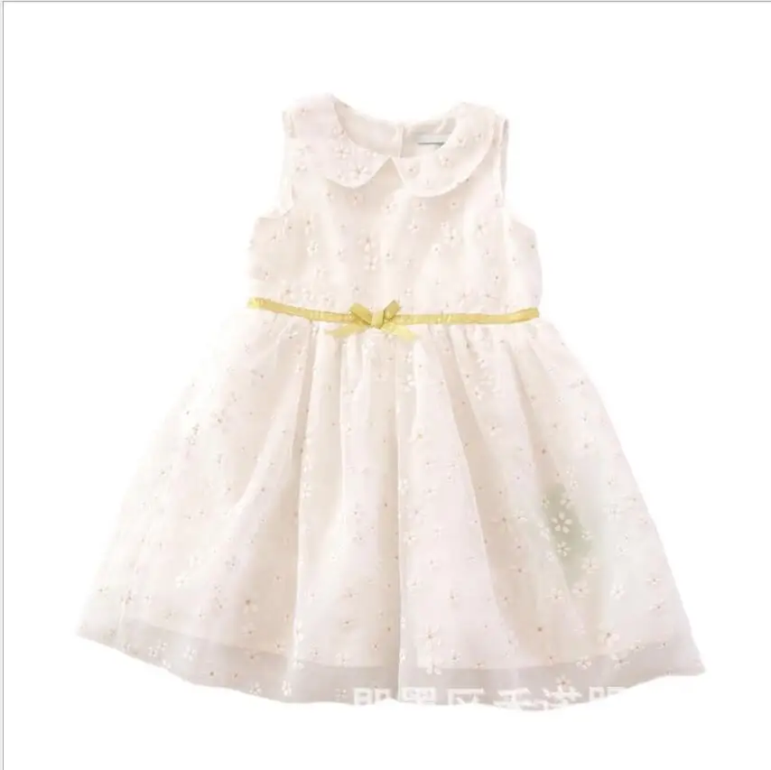Платье-пачка с бантом и цветочным узором для девочек; Летнее белое элегантное платье с отложным воротником для маленьких девочек;
