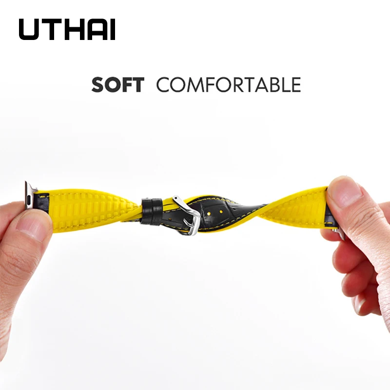 UTHAI P67 силиконовый и кожаный ремешок для apple watch band 42 мм 38 4 5 44 40 iwatch belt 3/2/1 высокое