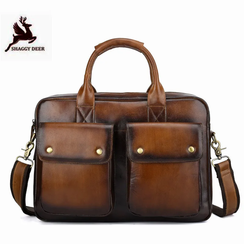 

First layer Oil wax Cow leather business briefcase Multi-pocket large capacity computer A4 formal gentlemen handbags