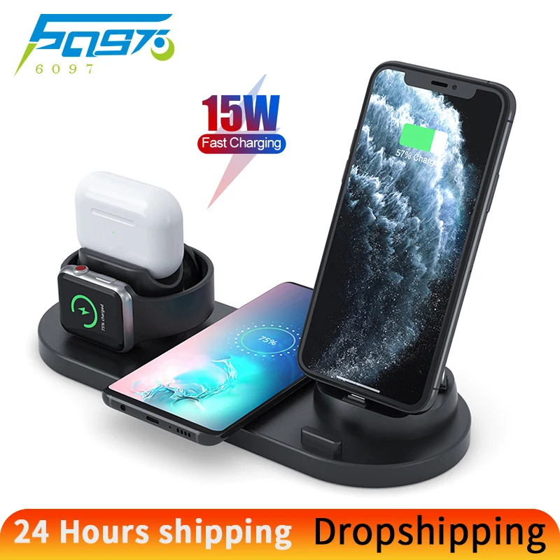 3 in 1 Wireless Charger Stand for iphone Samsung Xiaomi iWatch Airpods Qi Wireless Chargers 15W Fast Charging Station Dock