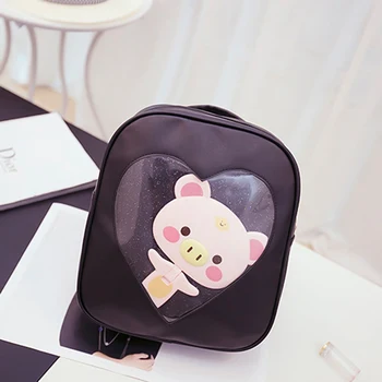 

1 PC Candy Color PU Leather School Bag Transparent Love Heart Shape Backpack Children Waterproof School Bag Double Shoulder Bag