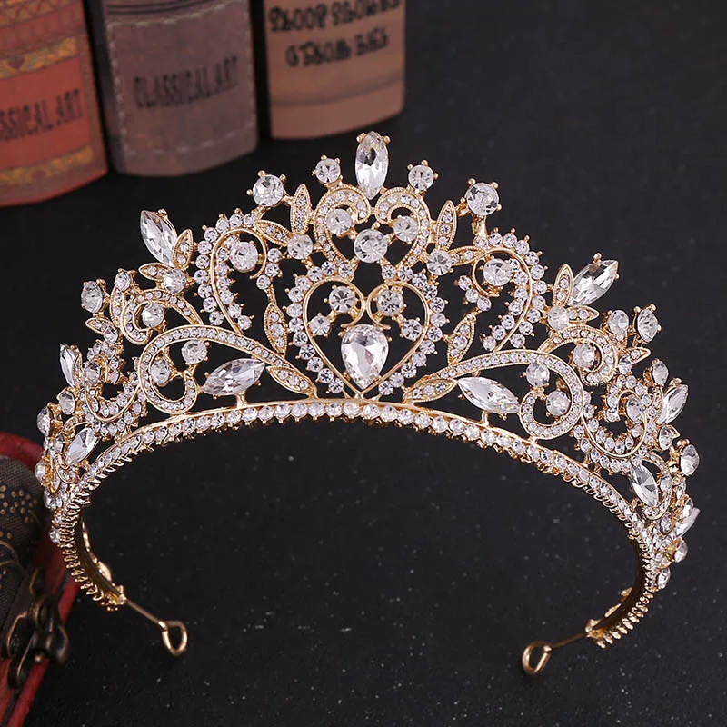 Retro Baroque Tiaras Crown Headpiece Rose Gold/Silver Color Crystal Diadem Princess Bride Noiva Wedding Hair Accessories Jewelry