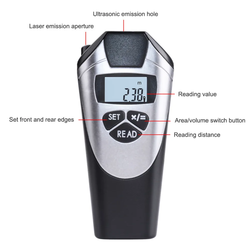 LCD Digital Laser Rangefinder Ultrasonic Distance Meter 0.5-18cm Range Finder Distance Measuring Tool Laser Distance Measurer