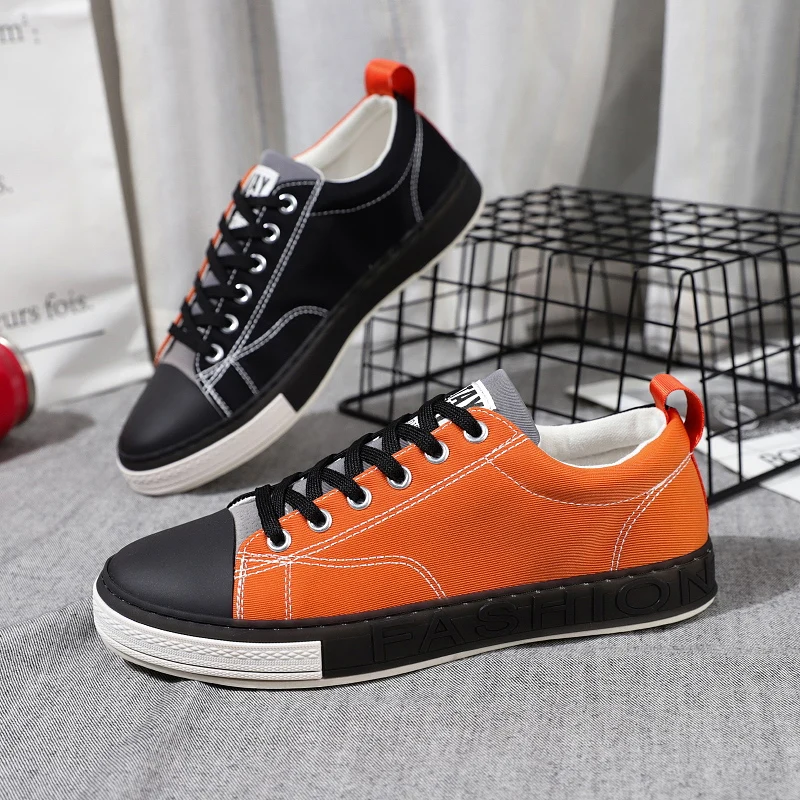 Black orange Мужская Вулканизированная обувь; модная парусиновая Повседневная обувь; дышащая обувь на шнуровке; Легкие Теннисные кроссовки для скейтборда; Masculino - Цвет: Black orange