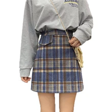 Autumn Winter Plaid Woolen Skirt Women Korean Short Mini Skirt Woolen Checked Skirts Harajuku Student Plus Size Saias Japanese