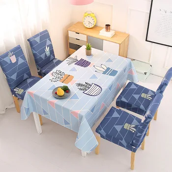 

Nordic Cactus Blue Table Cover Home Decorative Dust-proof Water-proof Table Cloth Polyester Rectangular Dining Tablecloth