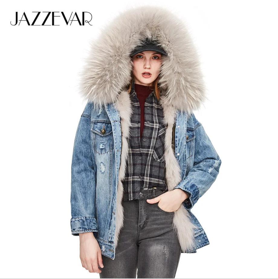 JAZZEVAR 2019 Новые зимние пуховик женский модные уличные женские джинсовые пальто из