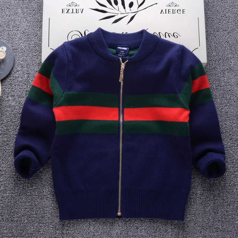 BOY'S Mixed Colors Zipper Cardigan Sweater Autumn And Winter New Style Double Layer Children Thick Sweater Childrenswear Pullove
