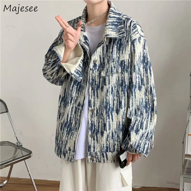 Джинсовые куртки Tie-dye мужская верхняя одежда в стиле Хай-стрит однобортная