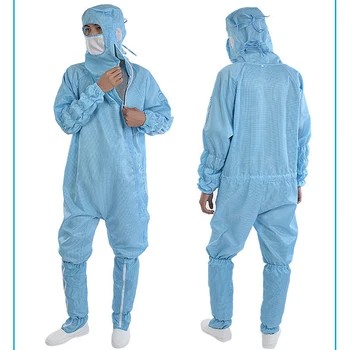 

0.5 mesh anti-static Suit Clothing Anti-Static Mask Coverall hooded jumpsuit zipper Protective Suit with mask multi-circle cuffs