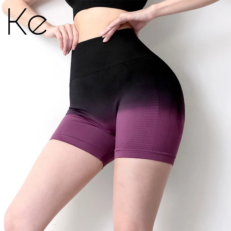 

KE Gradient color peach fitness pants women's hip tight high waist quick-drying shorts running sports pants hip yoga hot pants