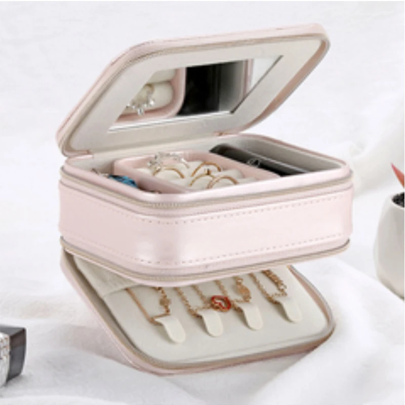 

Double layers Travel jewelry box for Jewelry casket earring & Ring packing case small Makeup organizer Graduation/Birthday gift