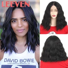 Leeven короткие парики боб синтетический парик фронта шнурка 14 дюймов объемные волнистые волосы натуральные черные волосы для женщин женские парики