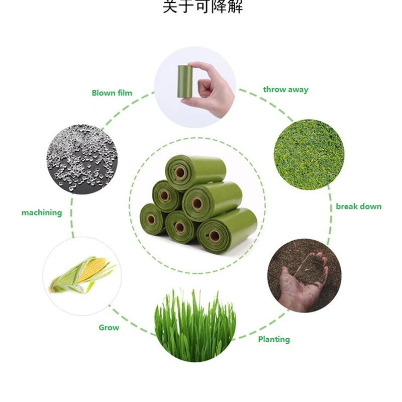8 рулонов/120 шт Зеленый Черный Разлагаемый пластиковый мешок для мусора утолщенные мешки для мусора для домашних собак прочный мешок для уборки отходов