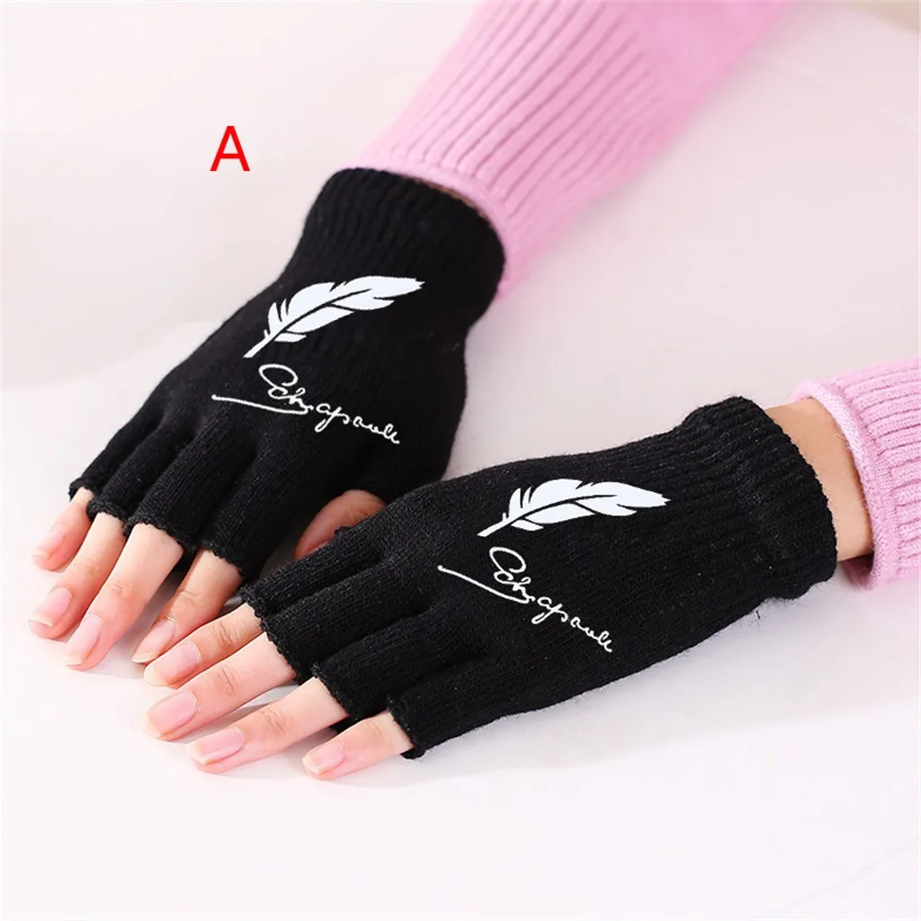 Winter Half Finger Gloves Men Women Autumn Winter Print Knitted Mittens Keep Warm Fingerless Gloves Guantes Mujer Gants Femme