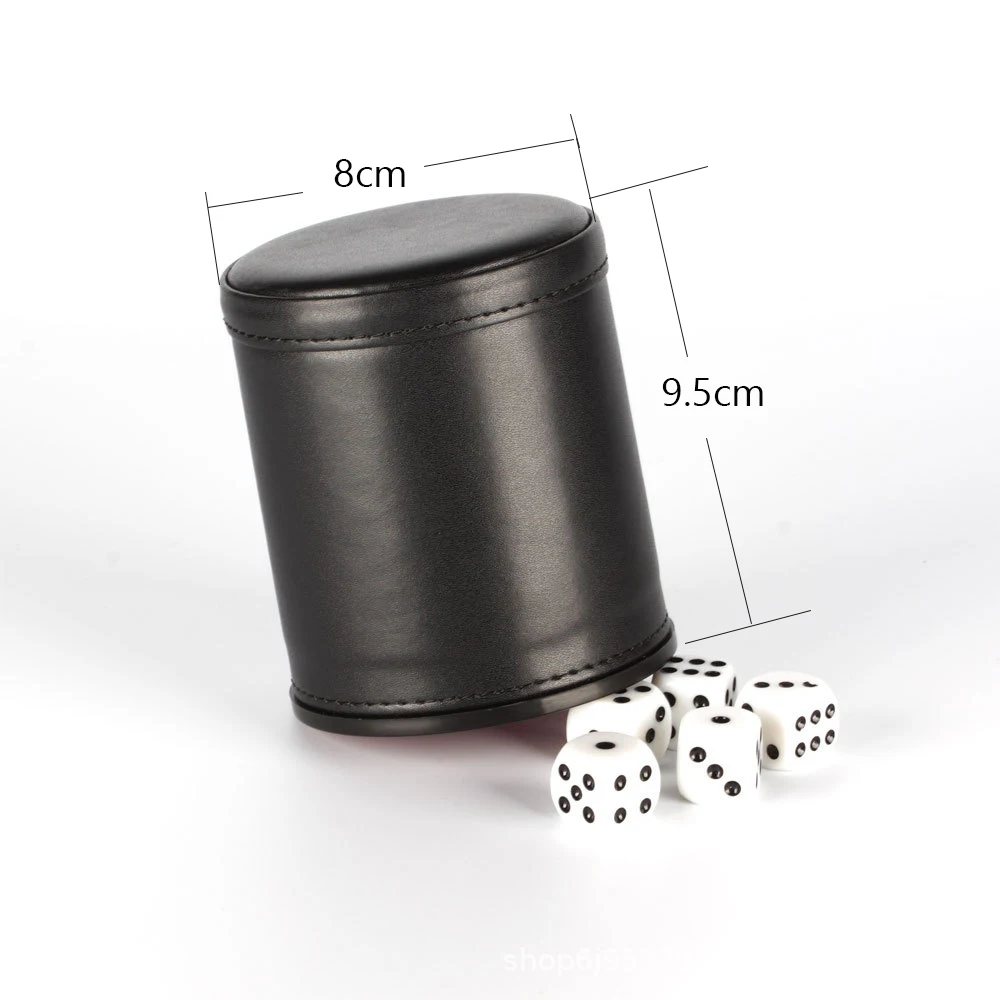 Black PU Leather Red Flannel Mute Dice Cup Bar Game Supplies With Dices