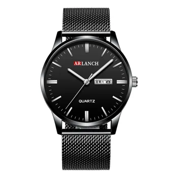 

Fashion Men Calendar Quartz Watch Date Display Analog Stainless Steel Mesh Wrist Watch Classic Round Dial Waterproof Watches