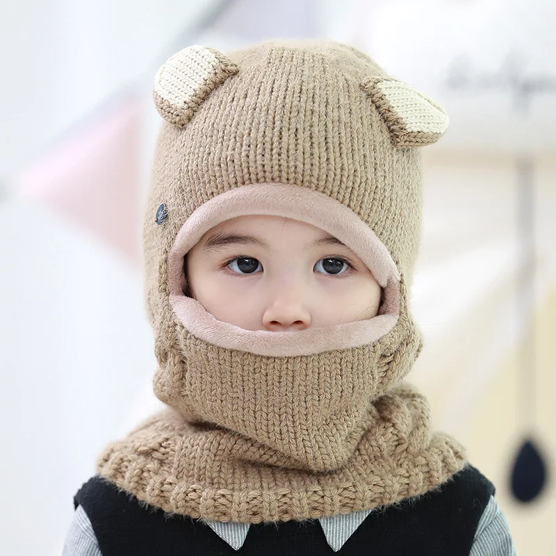 Children's hat autumn and winter kid's earmuffs 2-8Y baby scarf plus velvet windproof hat baby hat boys girls knit hat warm hat