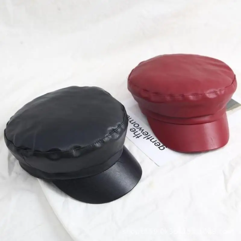 New solid color leather military cap fashion caps beret ladies classic retro newsboy hat outdoor sun hats