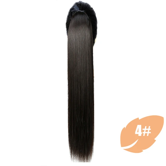 MSTN 30-Inch Synthetic Hair Fiber Heat-Resistant Straight Hair With Ponytail Fake Hair Chip-in Hair Extensions Pony Tail Wigs M4-Brown-black