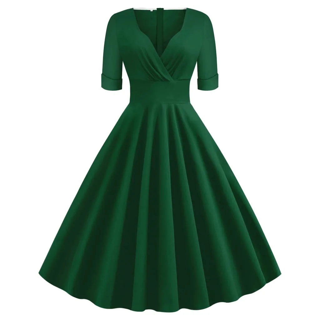 Ropa mujer sukienki, платье размера плюс, женское, короткий рукав, одноцветное, простое, винтажное, для праздника, вечеринки, официальное, зимнее платье, vestidos robe femme