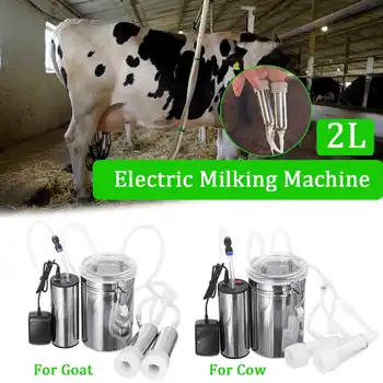 

100-240V 2L Stainless Steel Electric Milking Machine Cow Goat Sheep Bucket Suction Milker Vacuum Pump Household Milking Machines