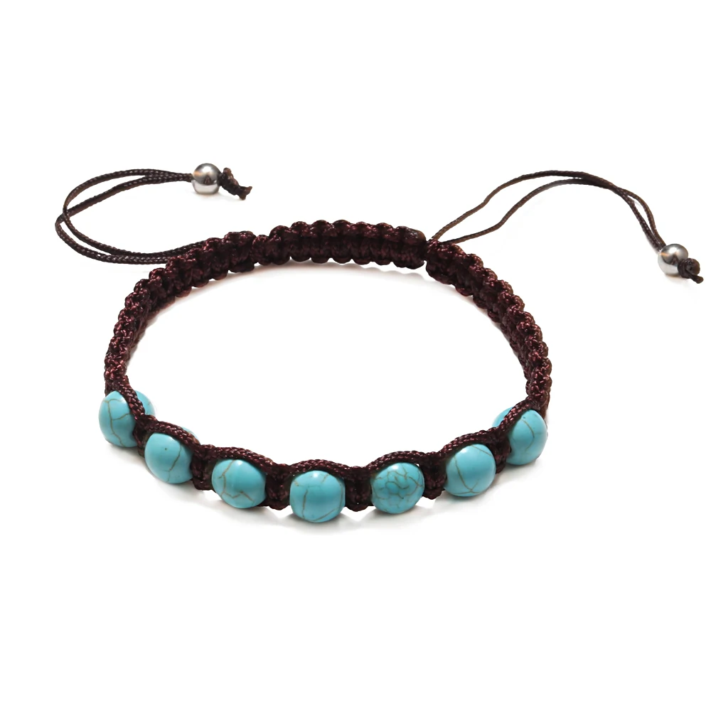 Браслет из натурального камня для мужчин Голубой Бирюзовый бисер Boho веревка плетеные браслеты для женщин ручной работы Плетеные браслеты ювелирные изделия pulseras - Окраска металла: Coffee