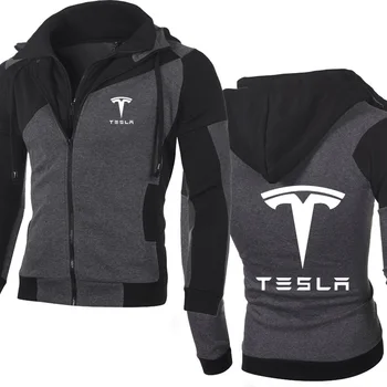 

Jacket Men Tesla Car Logo Sweatshirt Hoody Spring Autumn Fleece Cotton Zipper Hoodies Fashion HipHop Harajuku Male Clothing
