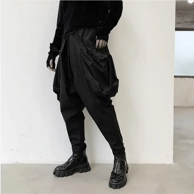 Черный M-XL! Весна темный человек большой карман мужские повседневные брюки Харлан волосы комбинезон стилиста брюки ноги брюки - Цвет: Черный