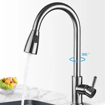 

Brushed Stainless Steel Kitchen Faucet Single Hole Rotatable Kitchen Sink 360 Pull Sink Degree Out Faucet Spout Tap Mixer M8Q8